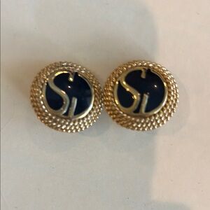 Elegant St John Gold Plated  and Black Enamel Clip Earrings